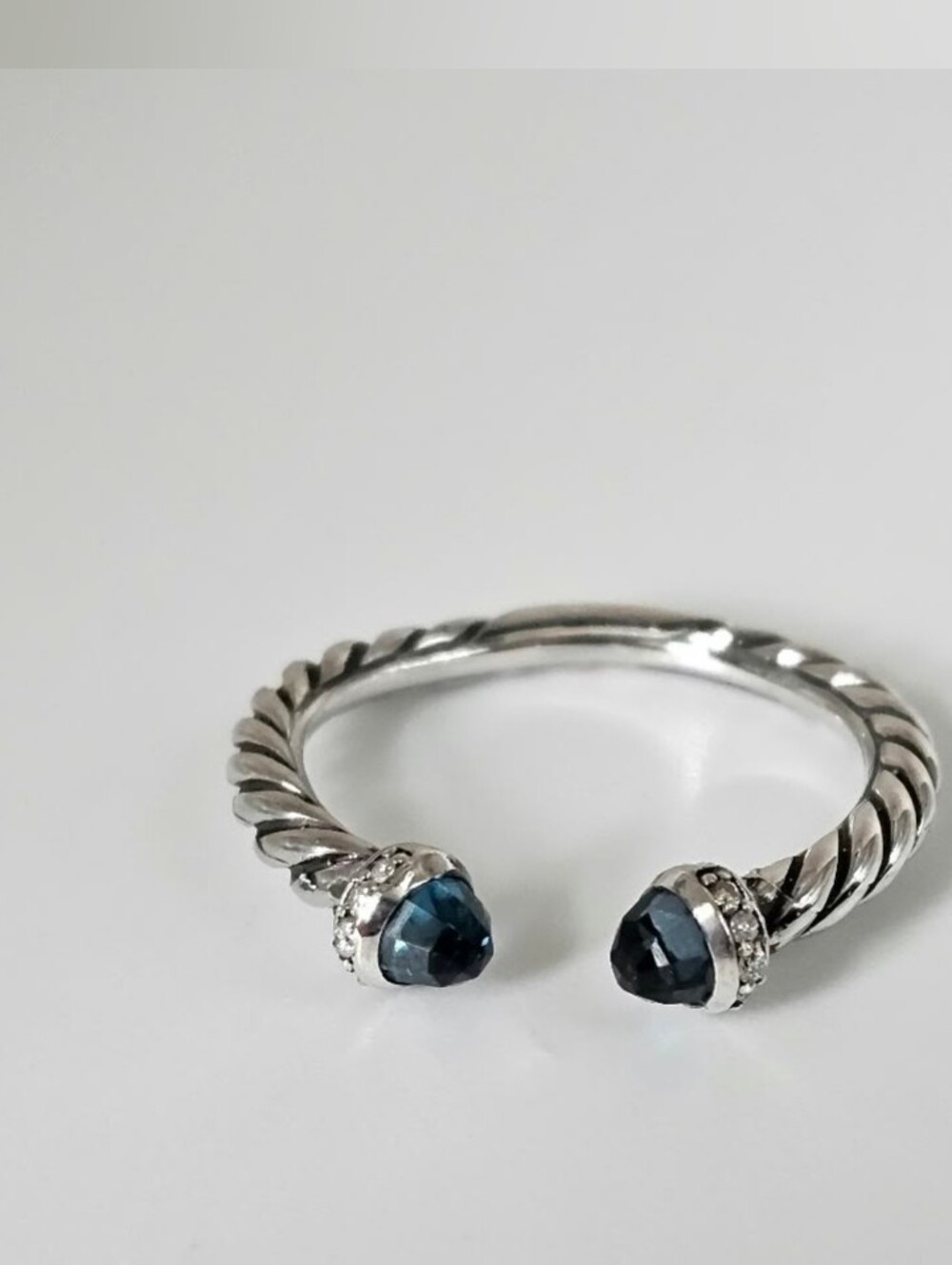 David Yurman Petite Cable Open Ring With Hampton Blue Topaz And Diamonds